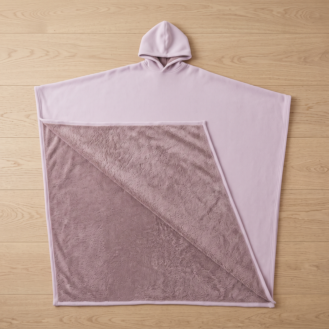 Hooded Sherpa Fleece Poncho - Wearable Blanket Cape