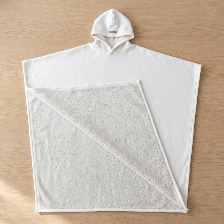 Hooded Sherpa Fleece Poncho - Wearable Blanket Cape