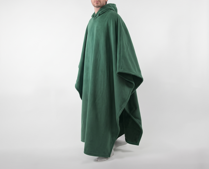Hooded Sherpa Fleece Poncho - Wearable Blanket Cape
