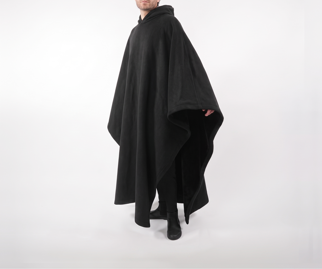 Hooded Sherpa Fleece Poncho - Wearable Blanket Cape