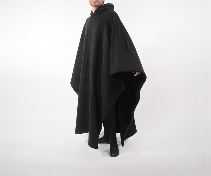 Hooded Sherpa Fleece Poncho - Wearable Blanket Cape