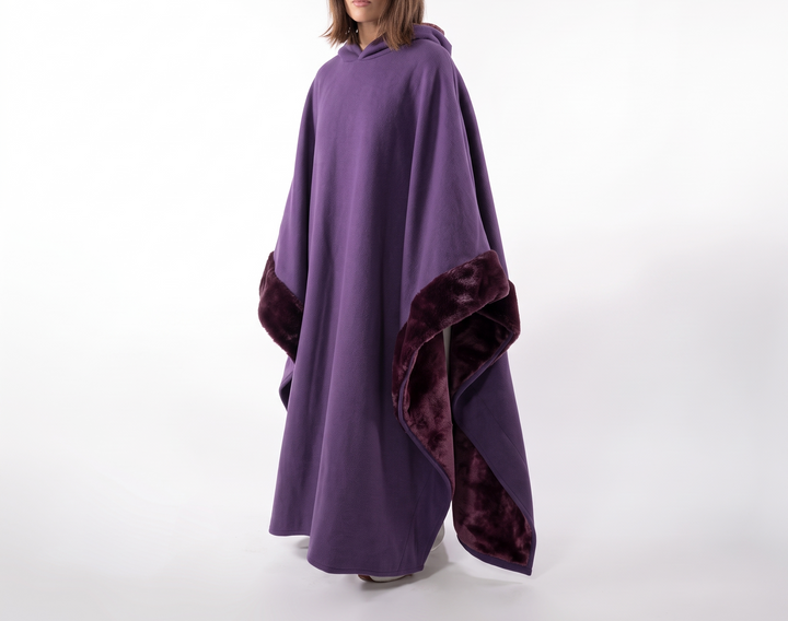 Hooded Sherpa Fleece Poncho - Wearable Blanket Cape