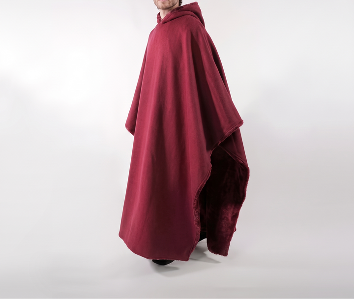 Hooded Sherpa Fleece Poncho - Wearable Blanket Cape