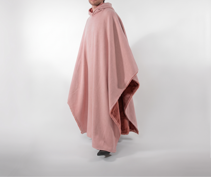 Hooded Sherpa Fleece Poncho - Wearable Blanket Cape