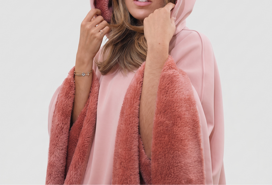 Hooded Sherpa Fleece Poncho - Wearable Blanket Cape