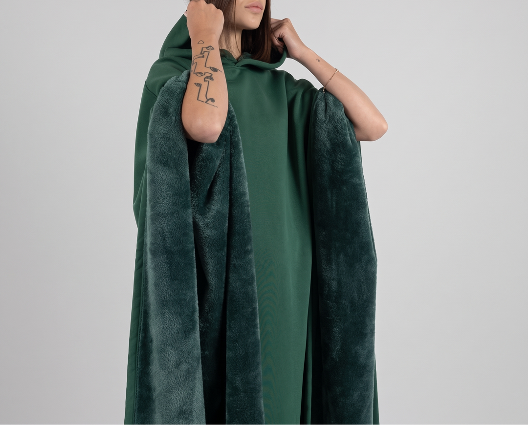 Hooded Sherpa Fleece Poncho - Wearable Blanket Cape