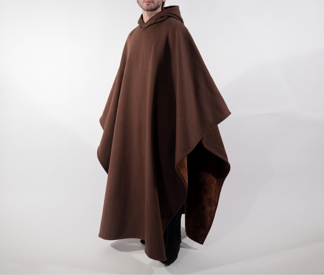 Hooded Sherpa Fleece Poncho - Wearable Blanket Cape