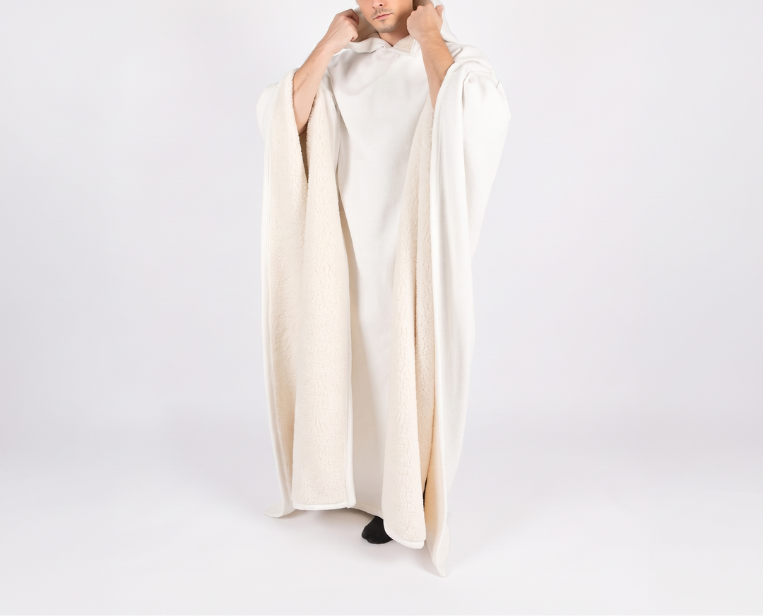 Hooded Sherpa Fleece Poncho - Wearable Blanket Cape