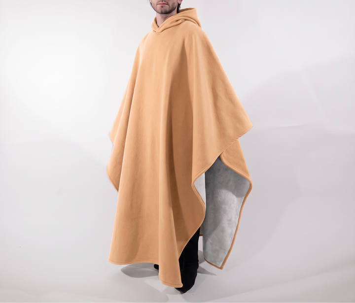 Hooded Sherpa Fleece Poncho - Wearable Blanket Cape