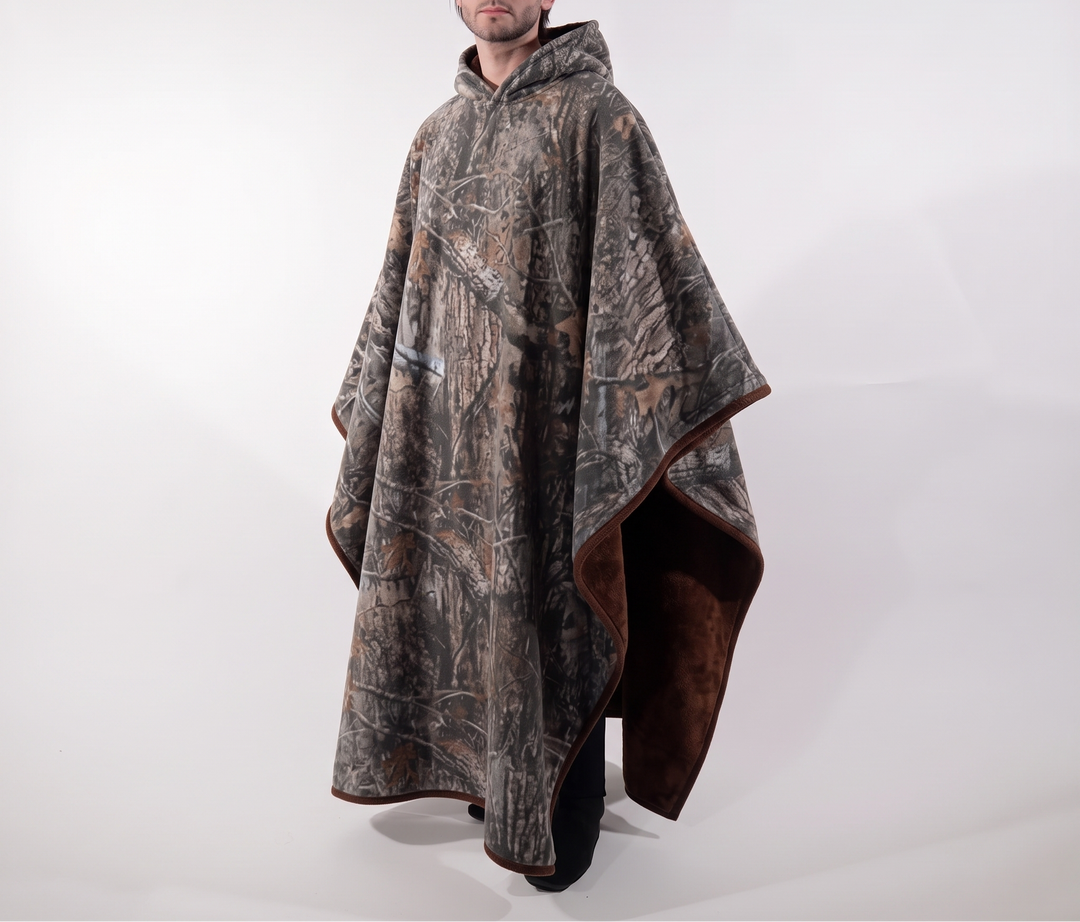 Hooded Sherpa Fleece Poncho - Wearable Blanket Cape