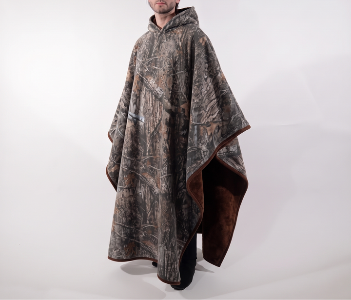 Hooded Sherpa Fleece Poncho - Wearable Blanket Cape