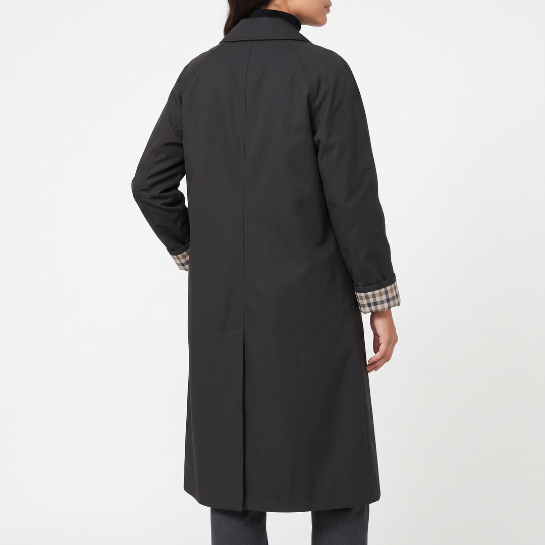 Check-Lined Single-Breasted Trench Coat