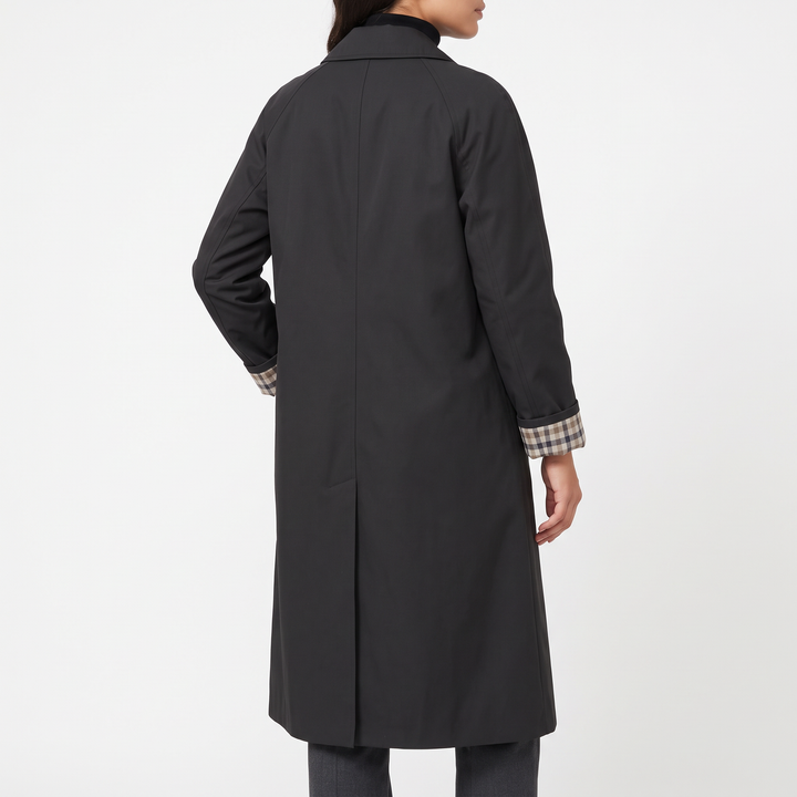 Check-Lined Single-Breasted Trench Coat