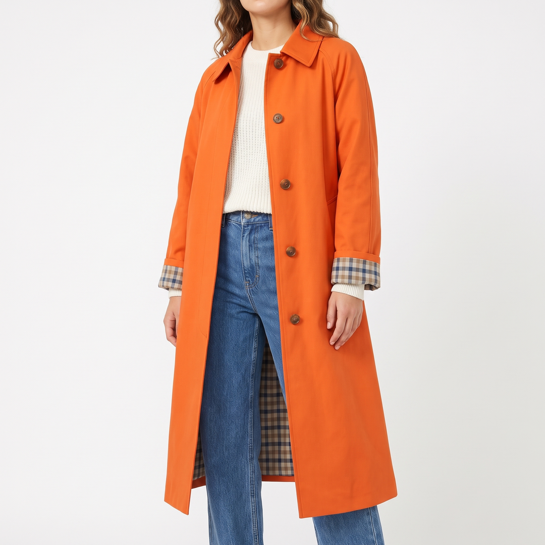Check-Lined Single-Breasted Trench Coat