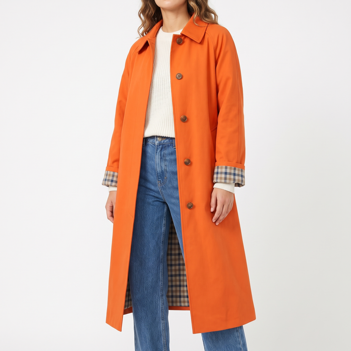 Check-Lined Single-Breasted Trench Coat