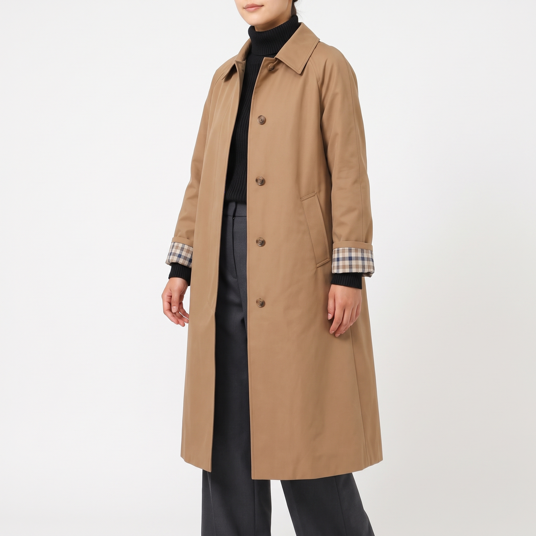 Check-Lined Single-Breasted Trench Coat