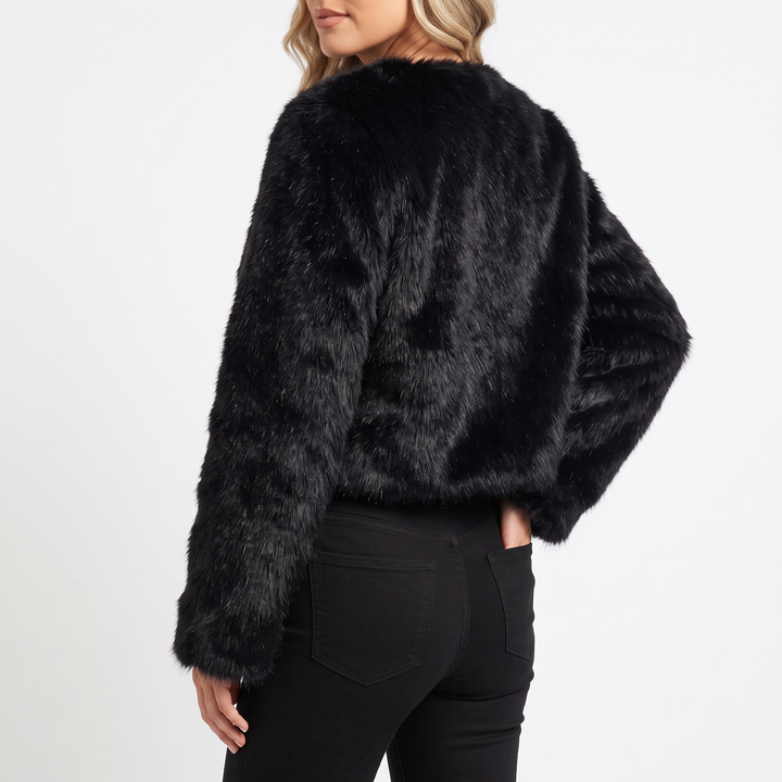 Womens Cropped Faux Fur Coat – Plush Open Front