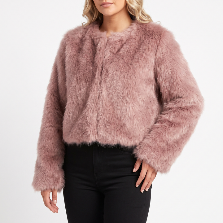 Womens Cropped Faux Fur Coat – Plush Open Front