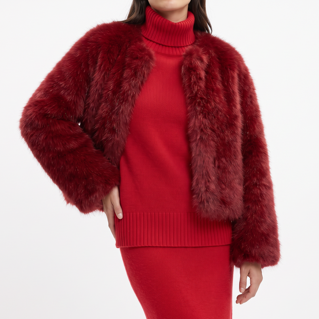 Womens Cropped Faux Fur Coat – Plush Open Front