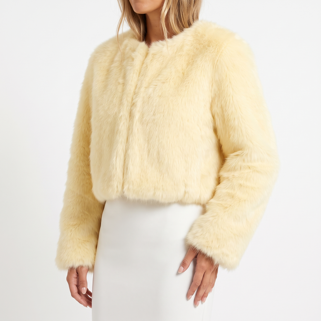 Womens Cropped Faux Fur Coat – Plush Open Front