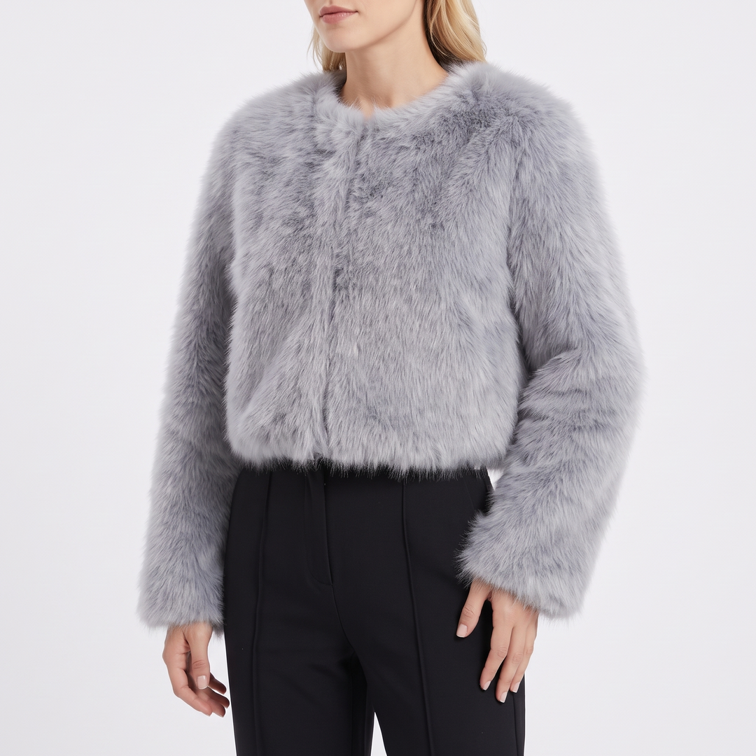 Womens Cropped Faux Fur Coat – Plush Open Front