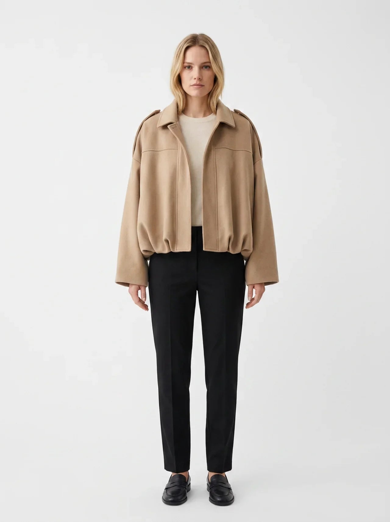 Women's Oversized Bomber Jacket Balloon Sleeve Cropped Zip-Up
