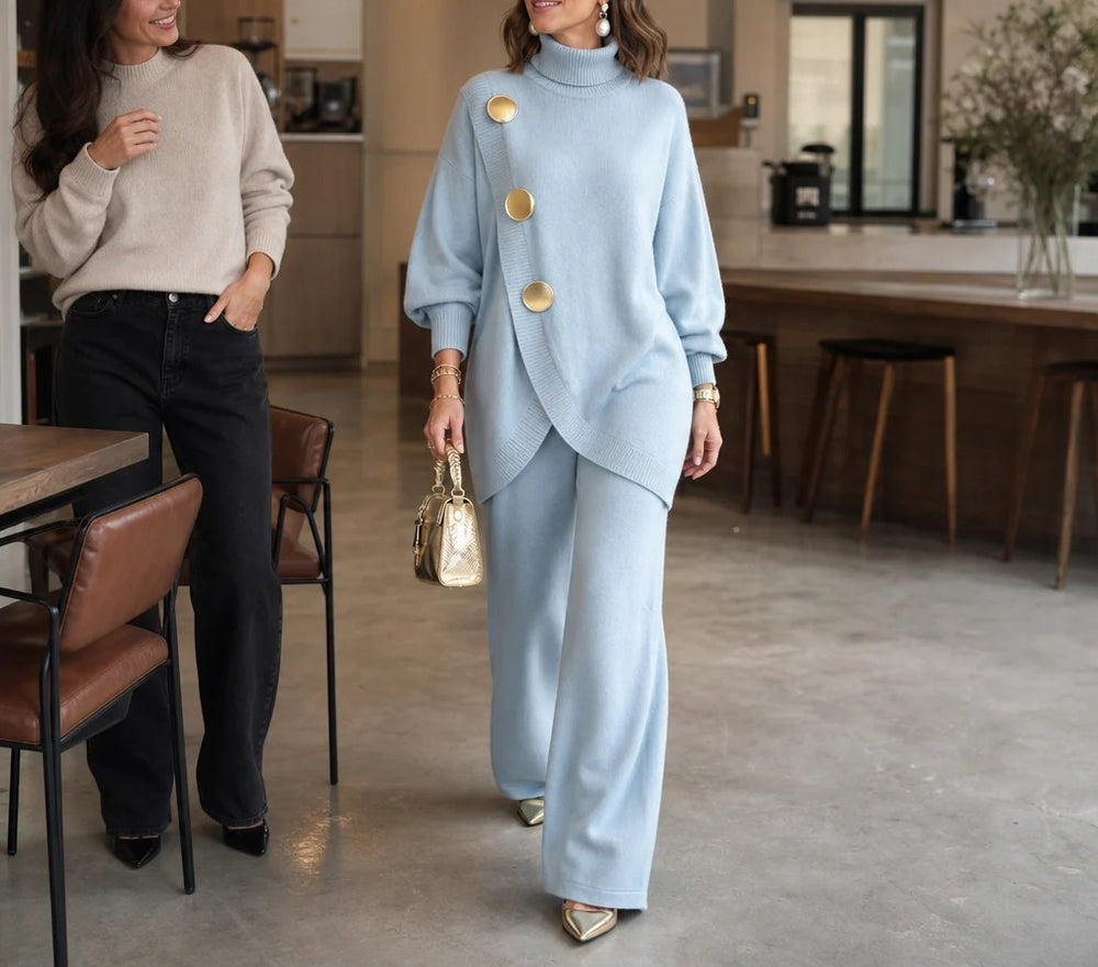 Women's Turtleneck Sweater and Wide Leg Pants Set - view 2