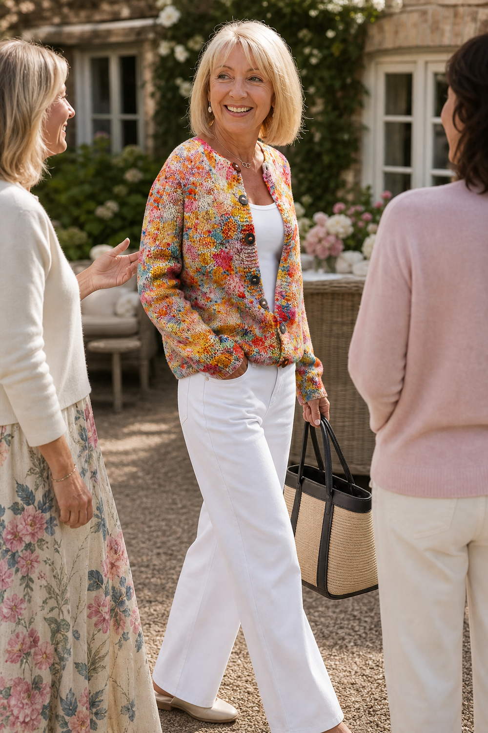 Women's Floral Open-Front Knit Cardigan