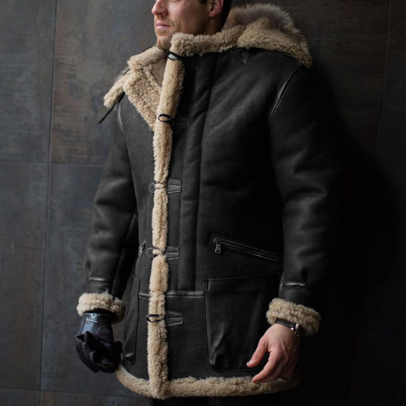 Men's Hooded Shearling-Look Coat - view 2