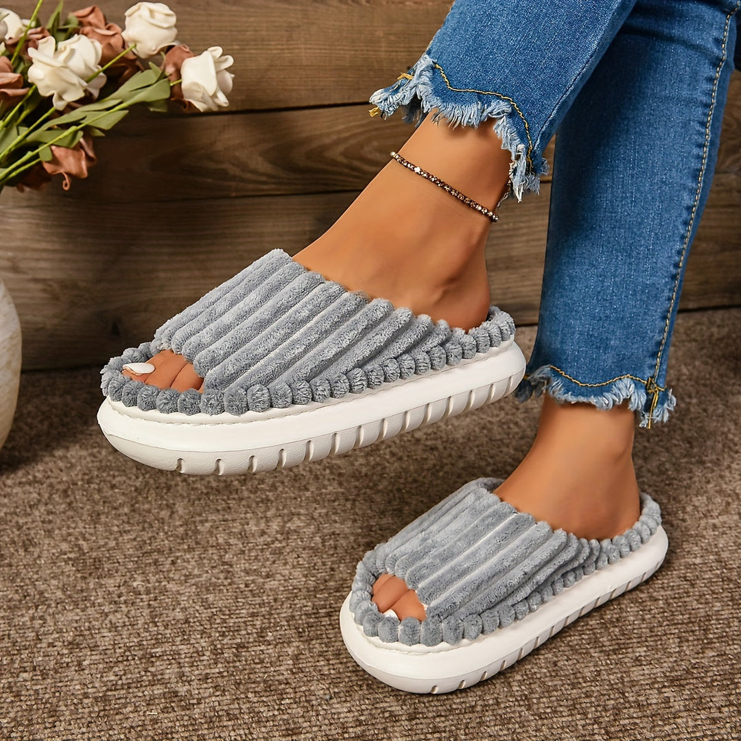 Striped Peep Toe Cozy Slide Slippers