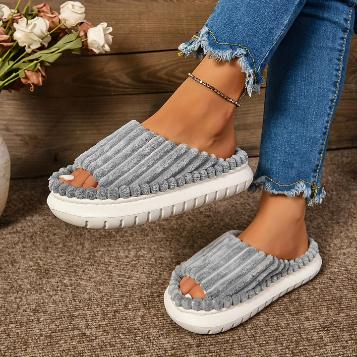 Striped Peep Toe Cozy Slide Slippers