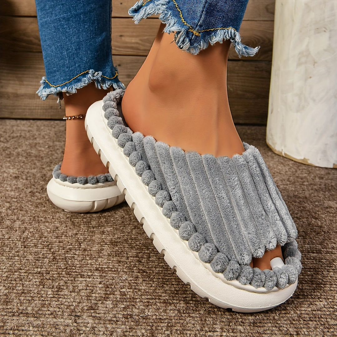 Striped Peep Toe Cozy Slide Slippers