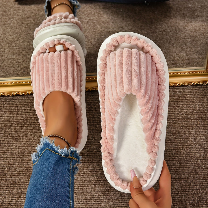 Striped Peep Toe Cozy Slide Slippers