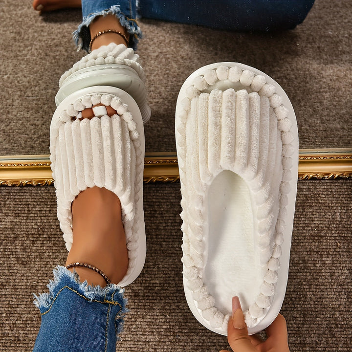 Striped Peep Toe Cozy Slide Slippers