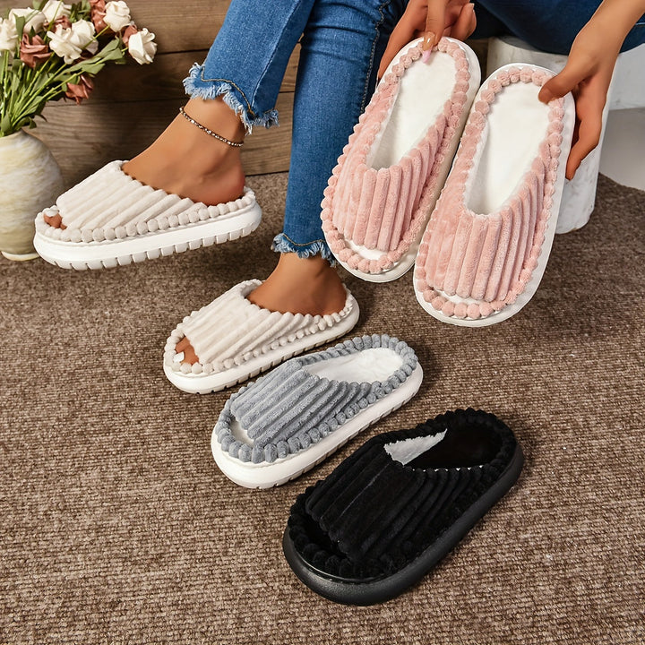 Striped Peep Toe Cozy Slide Slippers