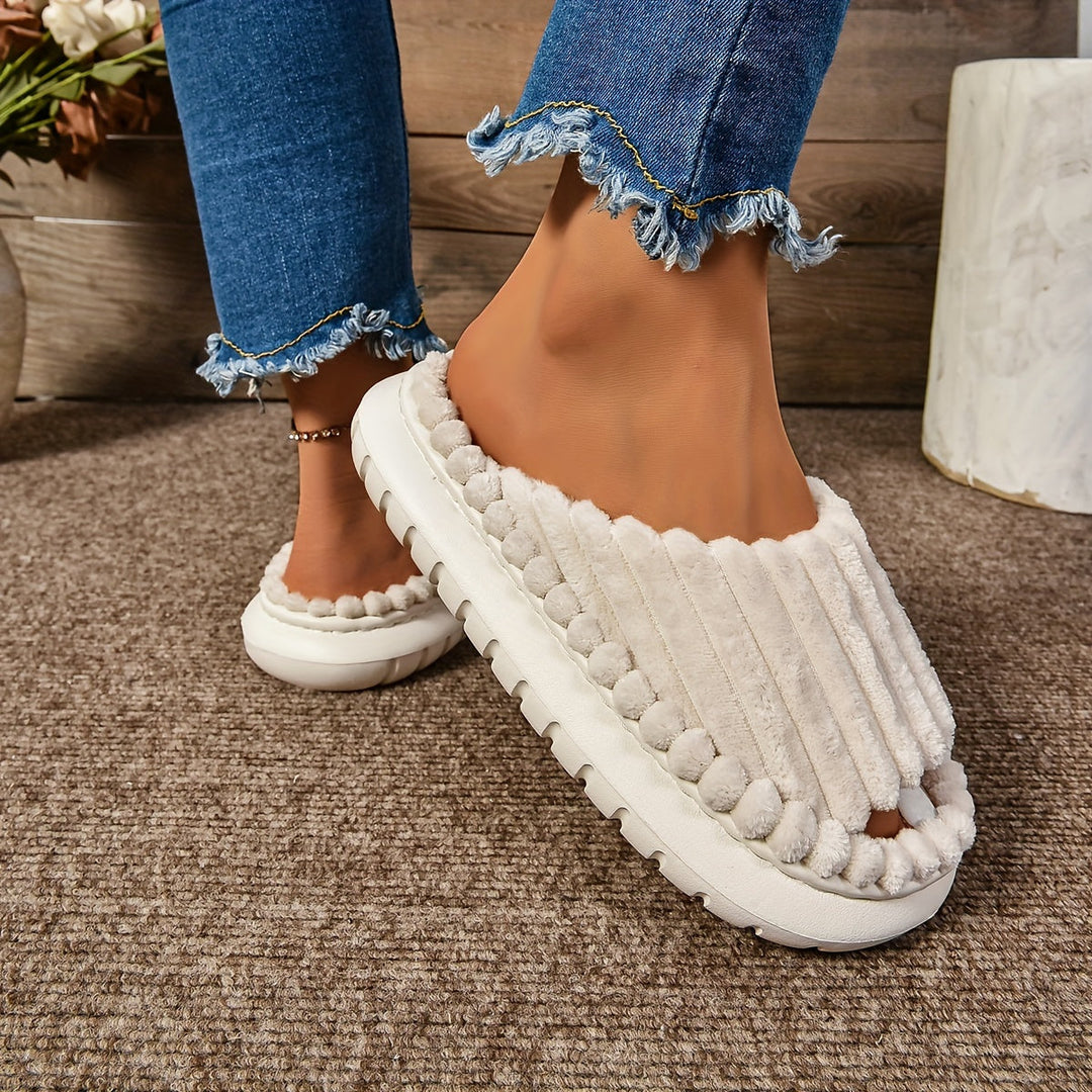 Striped Peep Toe Cozy Slide Slippers