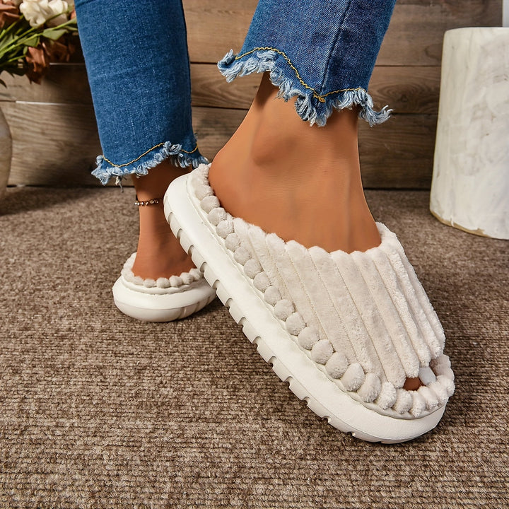 Striped Peep Toe Cozy Slide Slippers