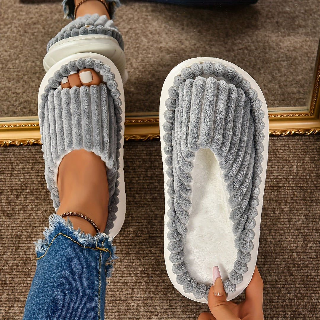 Striped Peep Toe Cozy Slide Slippers