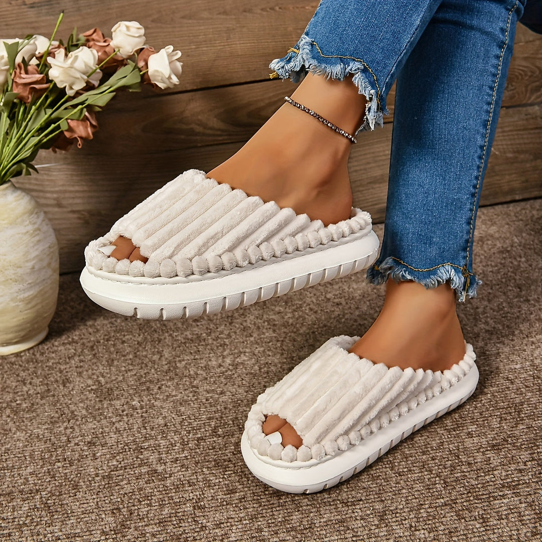 Striped Peep Toe Cozy Slide Slippers