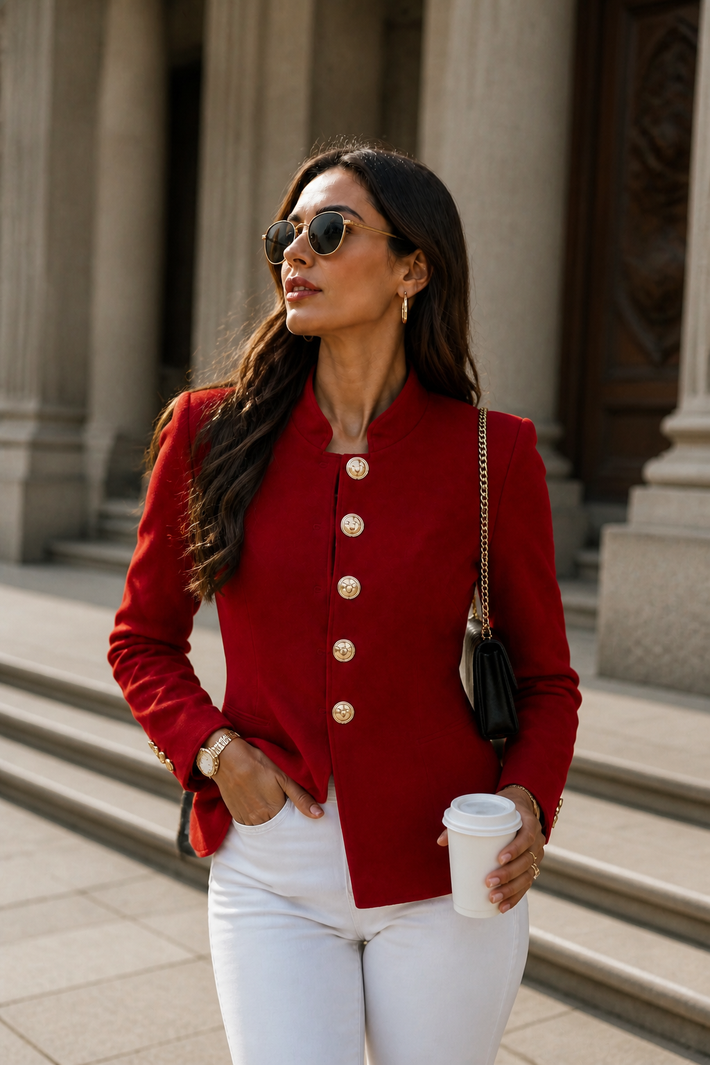 Gold Button Tailored Military Blazer