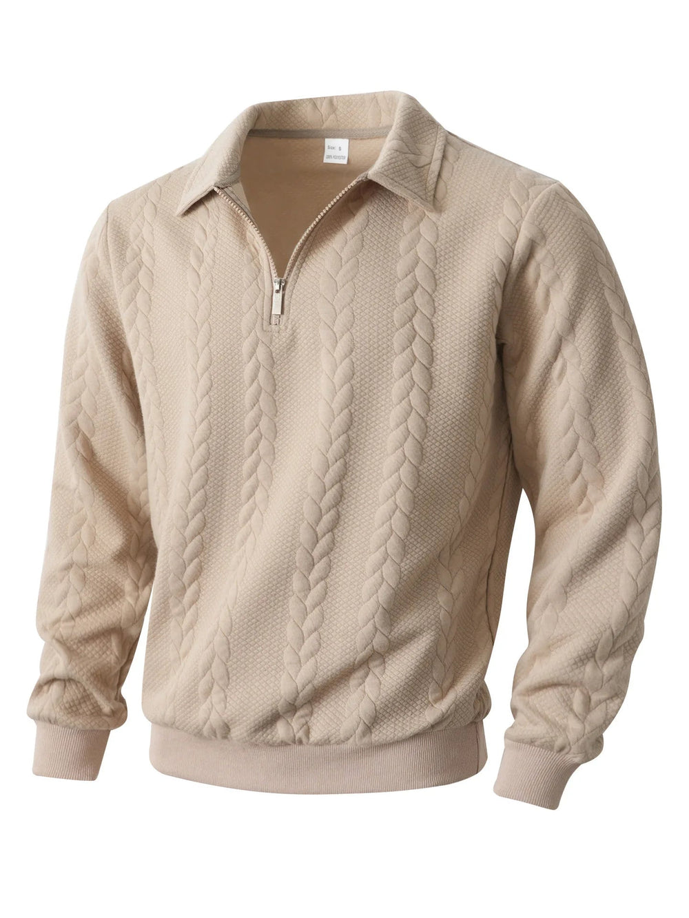 Men's Cable-Knit Quarter-Zip Sweater in Beige