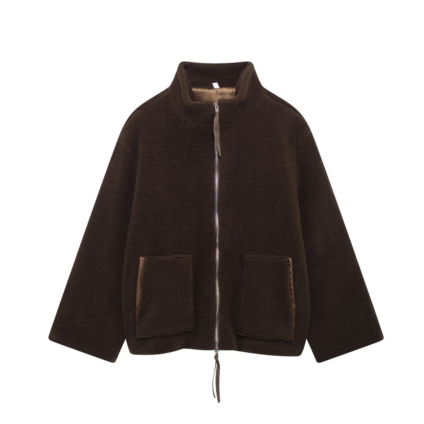 Women's Sherpa Fleece Zip Up Jacket Stand Collar Oversized Warm Winter Coat