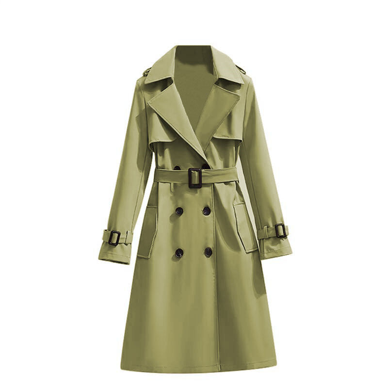 Women's Belted Trench Coat Double-Breasted Longline Classic Lapel