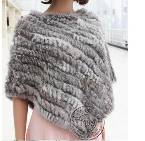 Women's Faux-Fur Knitted Poncho Cape Asymmetric Hem Fluffy Wrap Shawl