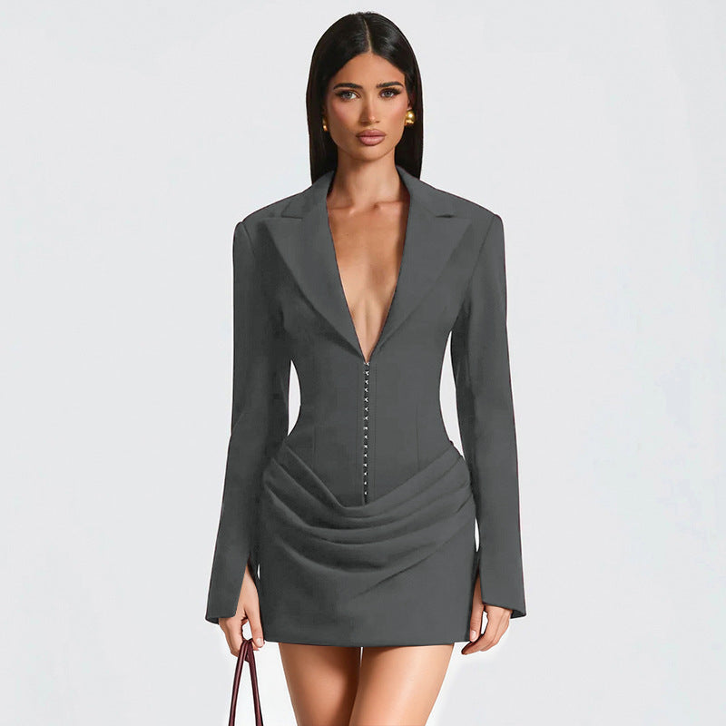 Women's Blazer Dress Tailored Long Sleeve Fitted Mini Dress