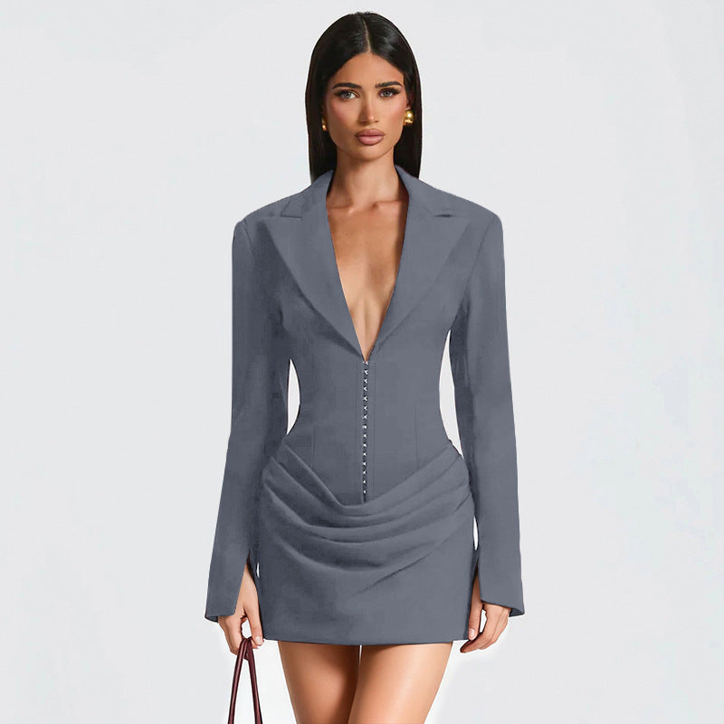Women's Blazer Dress Tailored Long Sleeve Fitted Mini Dress