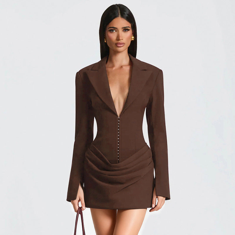 Women's Blazer Dress Tailored Long Sleeve Fitted Mini Dress