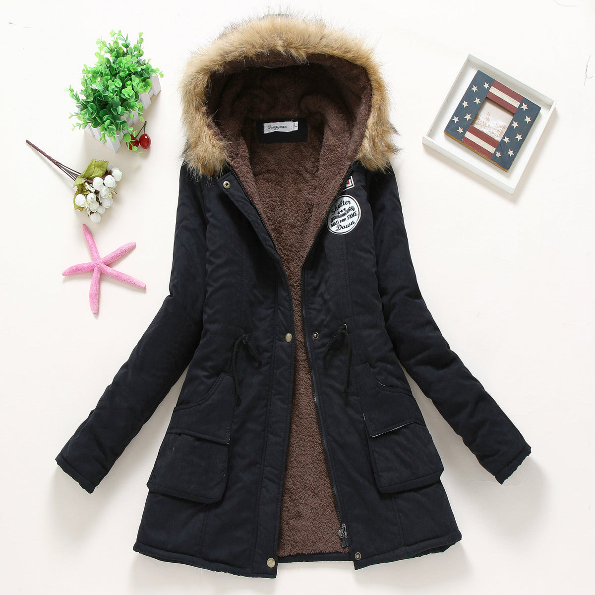 Women's Fur Hood Parka Fleece Lined Padded Winter Coat