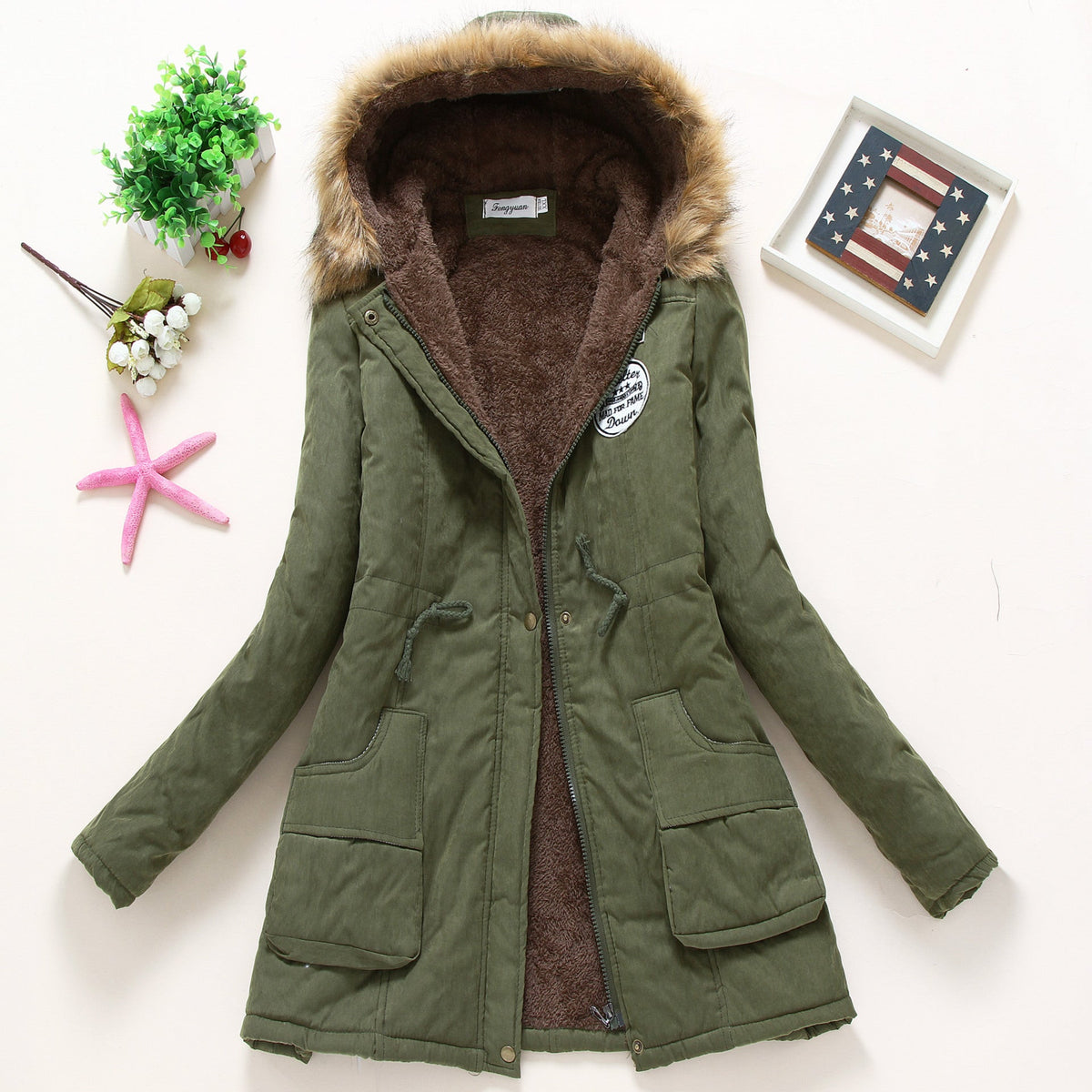 Women's Fur Hood Parka Fleece Lined Padded Winter Coat