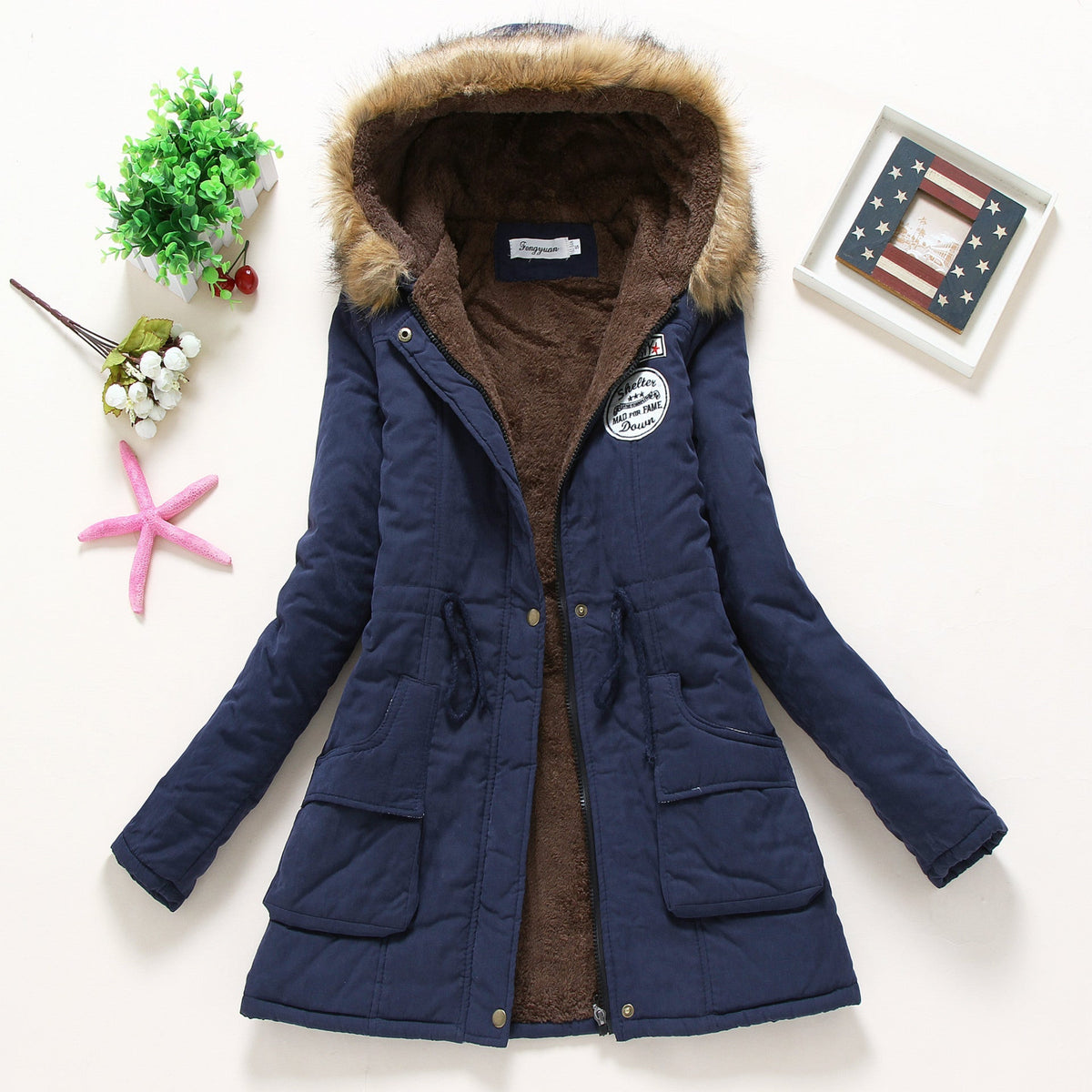 Women's Fur Hood Parka Fleece Lined Padded Winter Coat